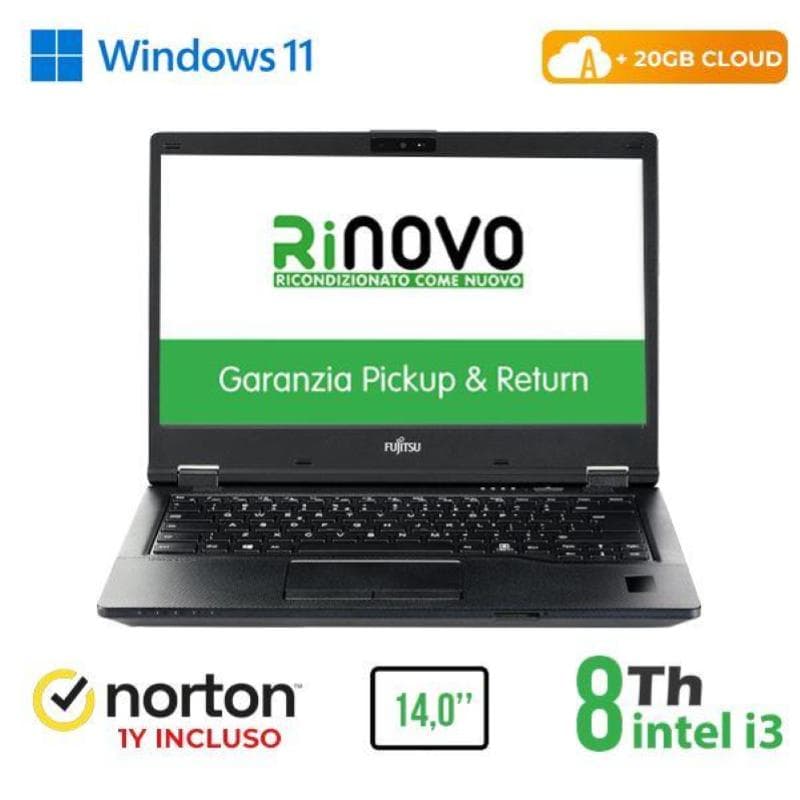 Notebook fujitsu e5490 intel core i3-8 gen. 14 8gb 256gb ssd windows 11 pro + norton antivirus + 20gb cloud - ricondizionato (rn52422311)