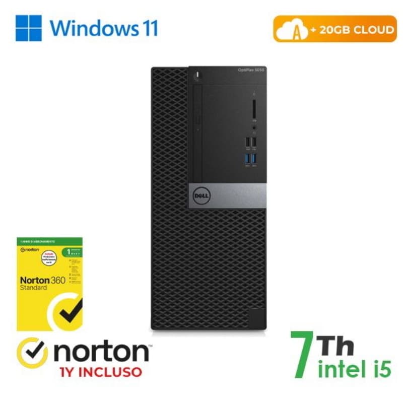Pc dell optiplex 5050-7050 tower intel core i5-7 gen. 16gb 128gb ssd + 500gb hdd windows 11 pro - ricondizionato - (rn41534311)