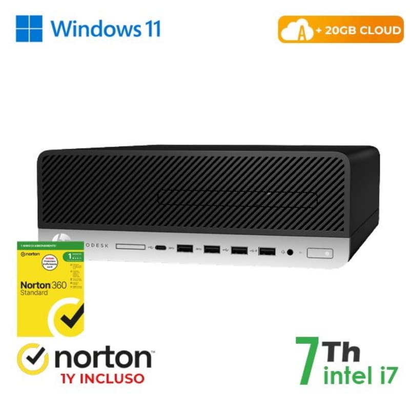 Pc hp 600-800 g3 sff intel core i7-7 gen. 16gb 128gb ssd + 500gb hdd windows 11 pro + norton antivirus - ricondizionato (rn64634312)