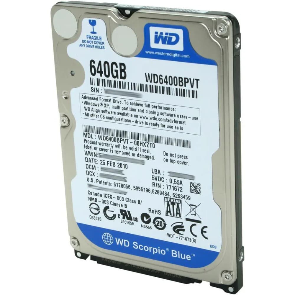 Disco rigido SATA da 640 GB da 2,5 pollici