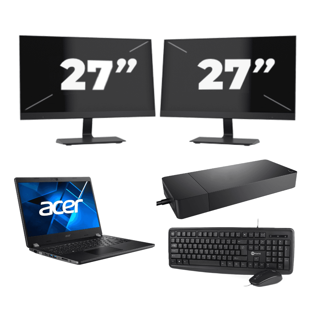 Acer TravelMate P214-53 - Intel Core i3 11ª generazione - 14 pollici - 16GB RAM - 512GB SSD - Windows 11 Home + 2x Monitor da 27 pollici