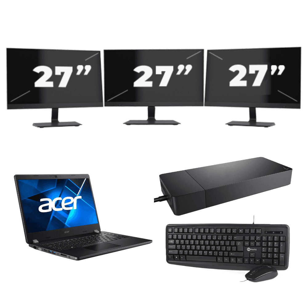 Acer TravelMate P214-53 - Intel Core i3 11ª generazione - 14 pollici - 16GB RAM - 512GB SSD - Windows 11 Home + 3x Monitor da 27 pollici