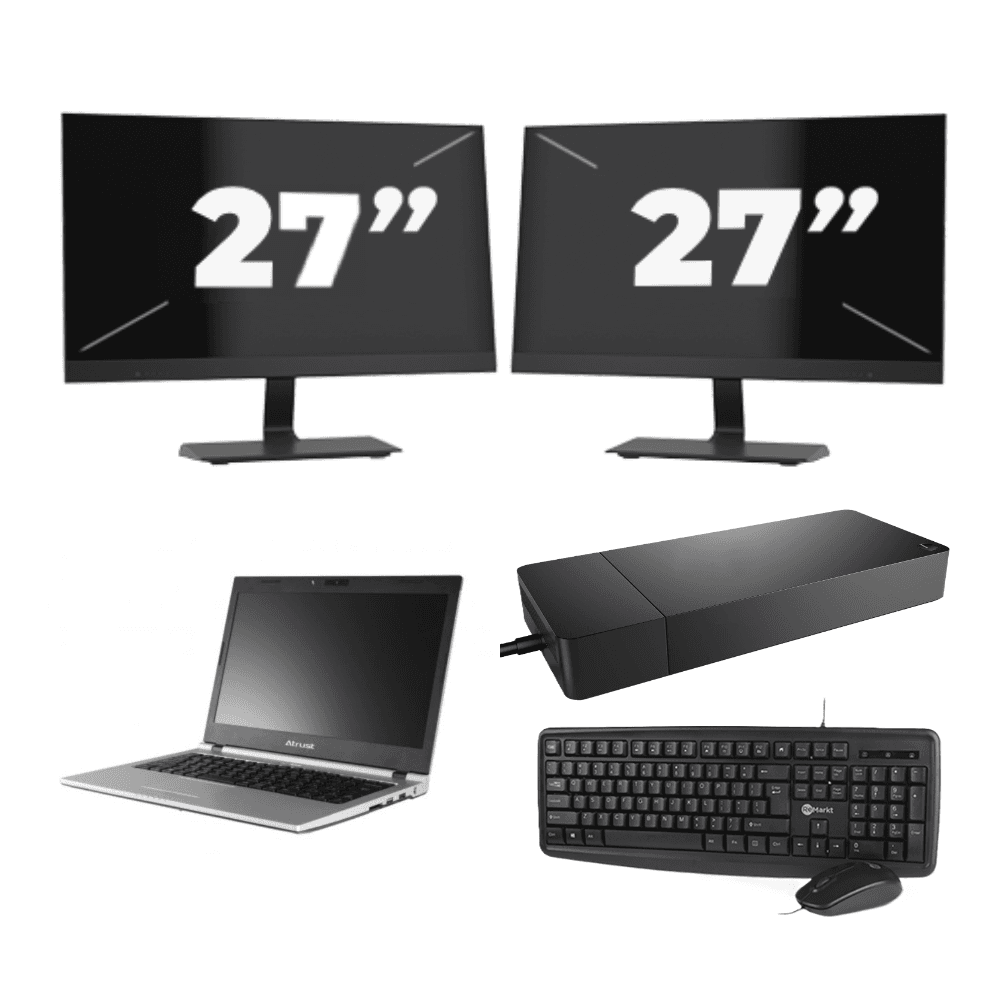 Atrust MT178 - Intel Celeron N2820 - 13 pollici - 2 GB di RAM - SSD da 4 GB - Windows 10 Home + 2 monitor da 27 pollici