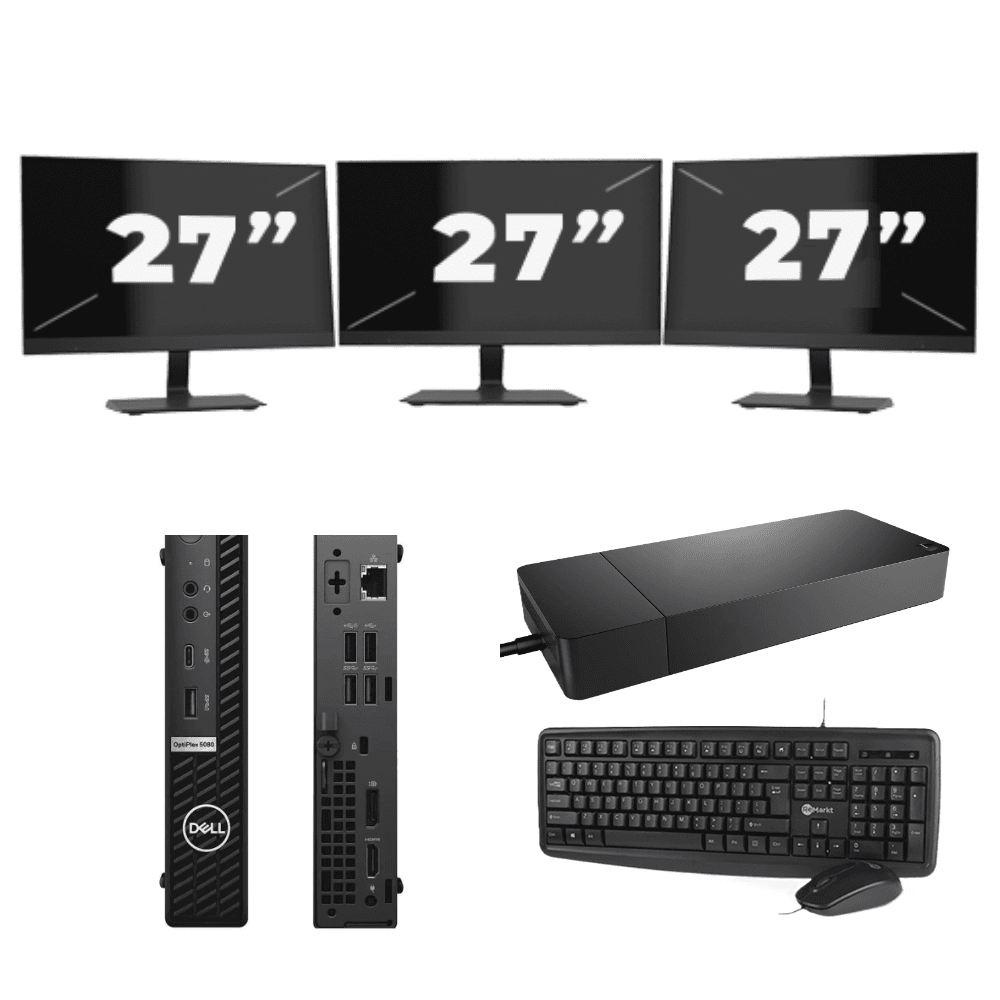 Dell OptiPlex 5080 USFF - Intel Core i5-10e Generatie - 8GB RAM - 256GB SSD - Windows 11 + 3x 27 inch Monitor