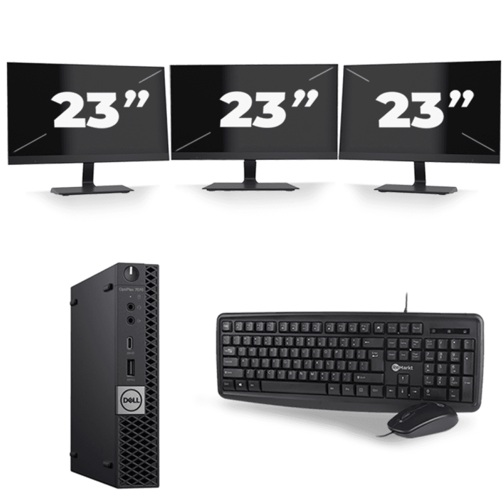 Dell OptiPlex 7070 Micro USFF - Intel Core i3-9ª generazione - 8GB RAM - 256GB SSD - Windows 11 + 3x 23 inch Monitor