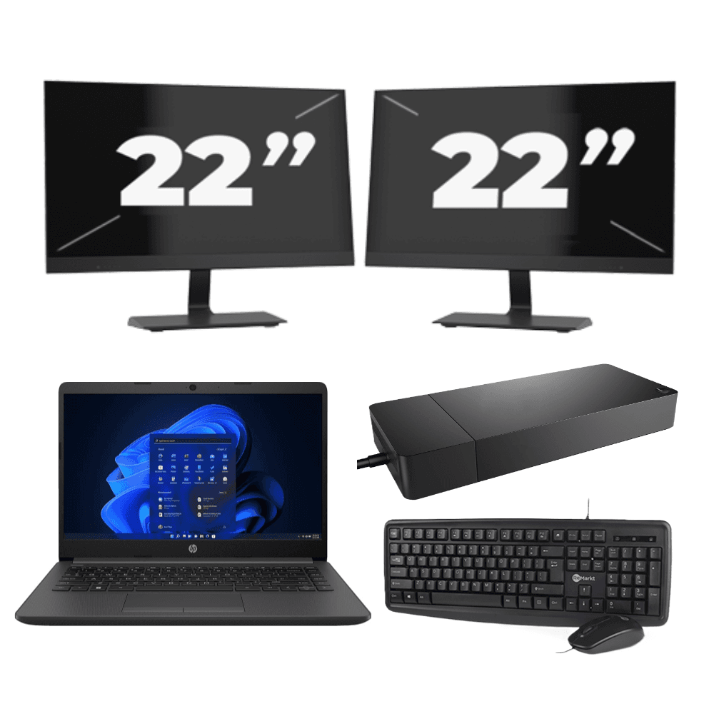 HP 240 G8 - Intel Core i3-10a generazione - 14 pollici - 8 GB di RAM - 256 GB SSD - Windows 11 Home + 2 monitor da 22 pollici