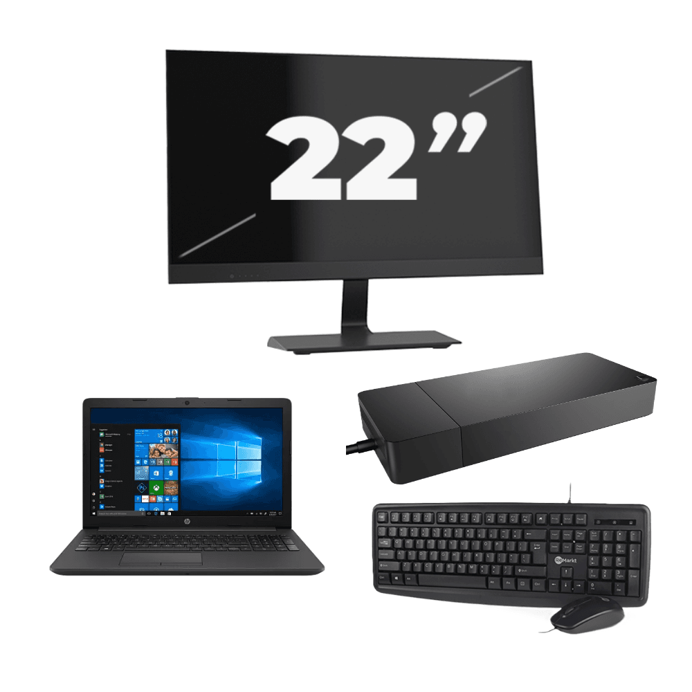 HP 255 G7 - AMD Ryzen 3 2200U - 15 pollici - 16 GB di RAM - SSD da 256 GB - Windows 11 Home + 1 monitor da 22 pollici