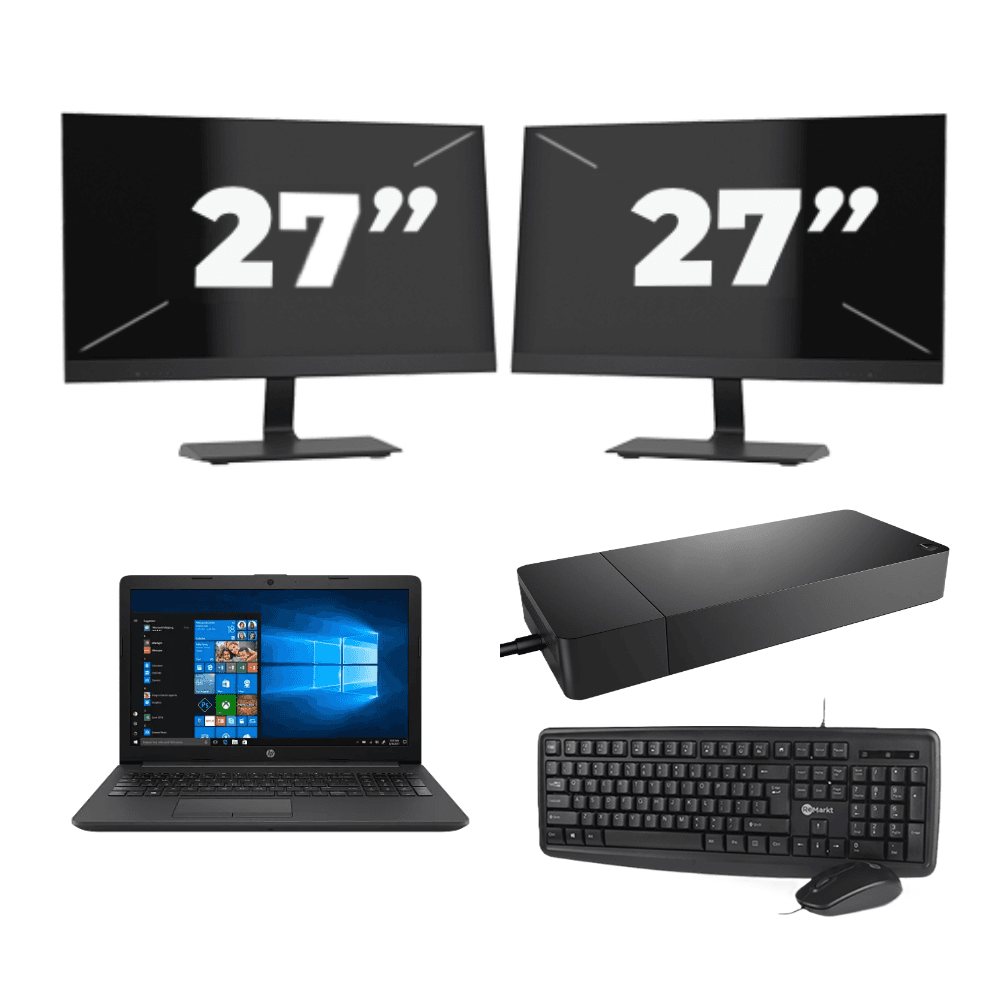 HP 255 G7 - AMD Ryzen 3 2200U - 15 pollici - 16 GB di RAM - SSD da 256 GB - Windows 11 Home + 2 monitor da 27 pollici