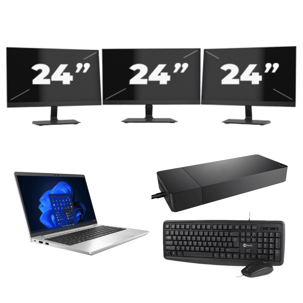 HP EliteBook 640 G9 - Intel Core i5-12a generazione - 14 pollici - 8 GB di RAM - 256 GB SSD - Windows 11 Home + 3 monitor da 24 pollici