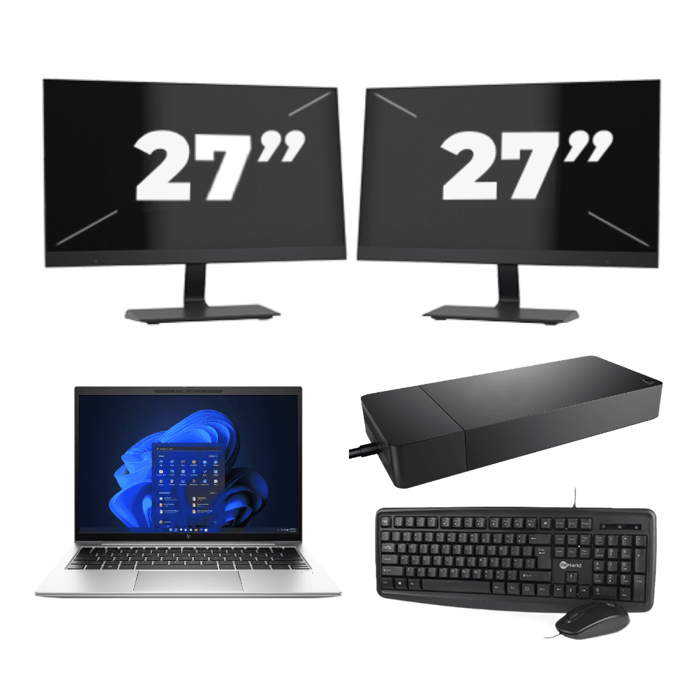 HP EliteBook 830 G9 - Intel Core i5 12ª generazione - 13 pollici - 16GB RAM - 512GB SSD - Windows 11 Home + 2x Monitor da 27 pollici