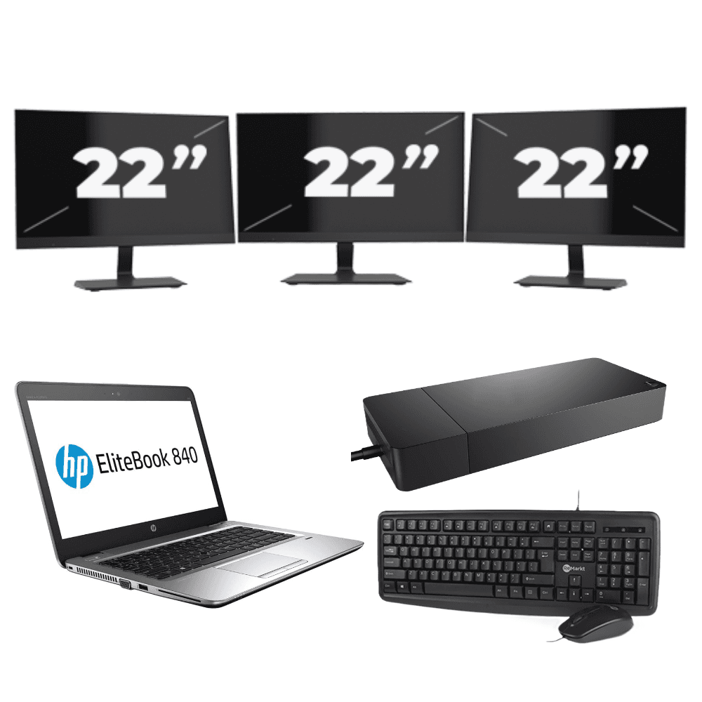 HP EliteBook 840 G3 - Intel Core i7-6a generazione - 14 pollici - 8 GB di RAM - 256 GB SSD - Windows 11 + 3 monitor da 22 pollici