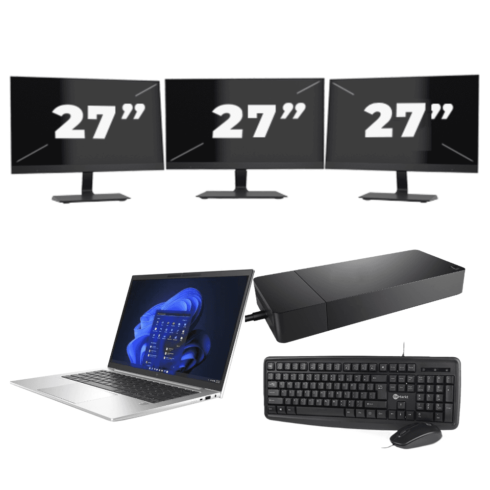 HP EliteBook 840 G9 - Intel Core i7 12ª generazione - 14 pollici - 16GB RAM - 512GB SSD - Windows 11 Home + 3x Monitor da 27 pollici