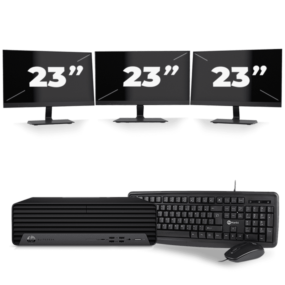HP EliteDesk 800 G6 USFF - Intel Core i3 di decima generazione - 8 GB di RAM - SSD da 256 GB - Windows 11 + 3 monitor da 23 pollici