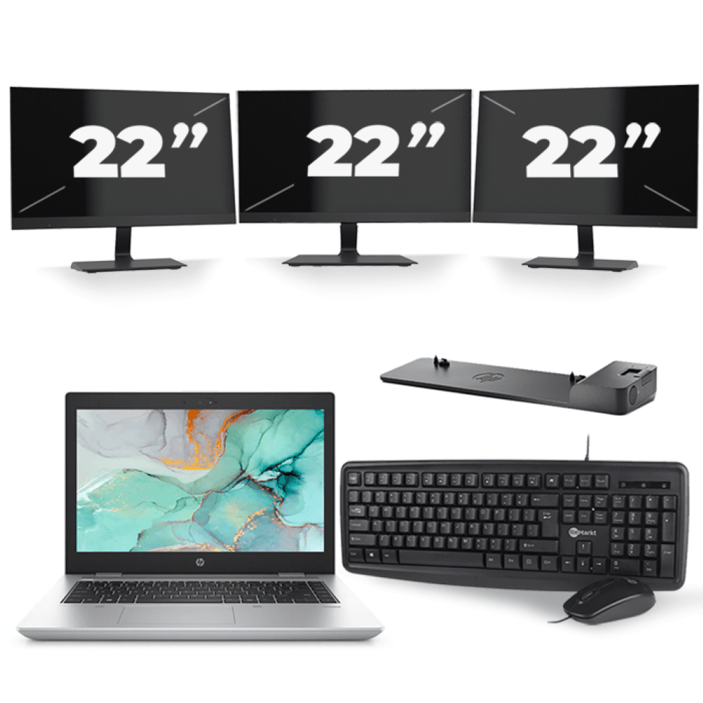 HP ProBook 645 G4 - AMD Ryzen 5 2500U - 14 pollici - 8 GB di RAM - 256 GB SSD - Windows 10 + 3 monitor da 22 pollici