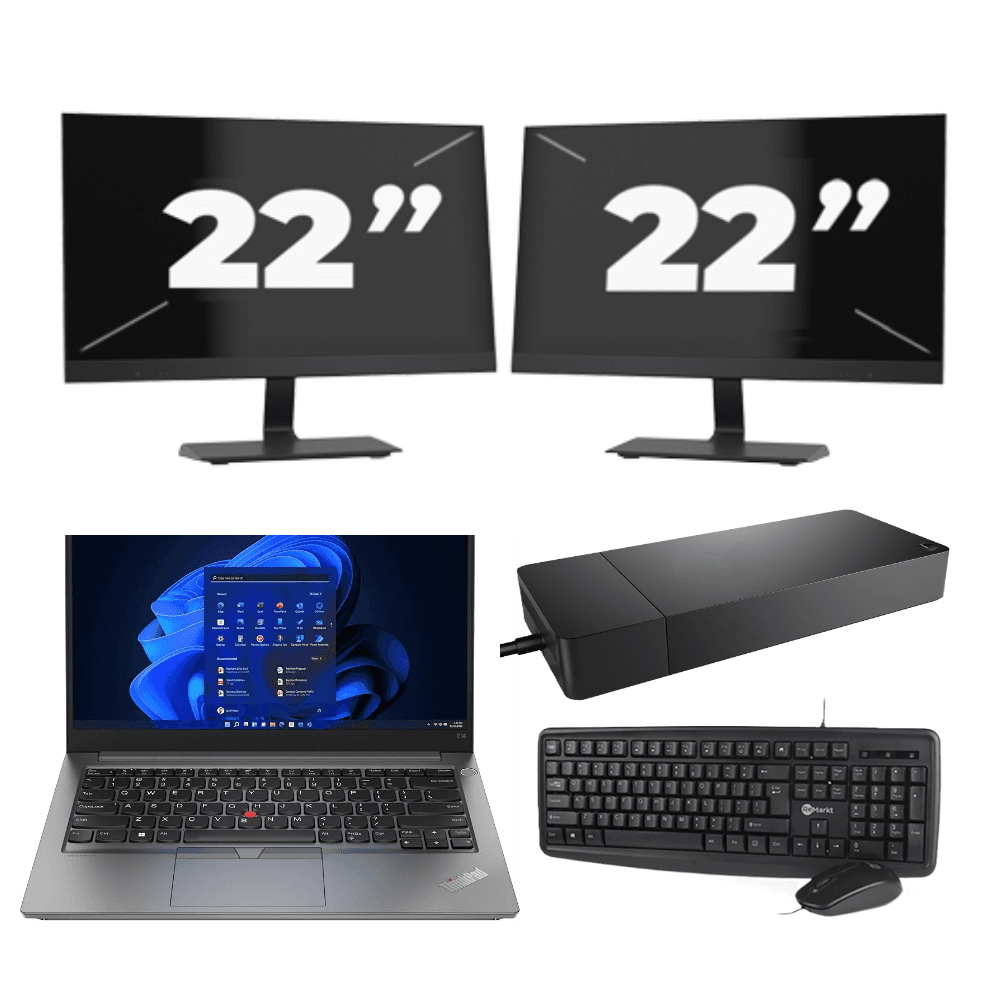 Lenovo ThinkPad E14 Gen 4 - Intel Core i3-12a generazione - 14 pollici - 16 GB RAM - 256 GB SSD - Windows 11 Home + 2x monitor da 22 pollici