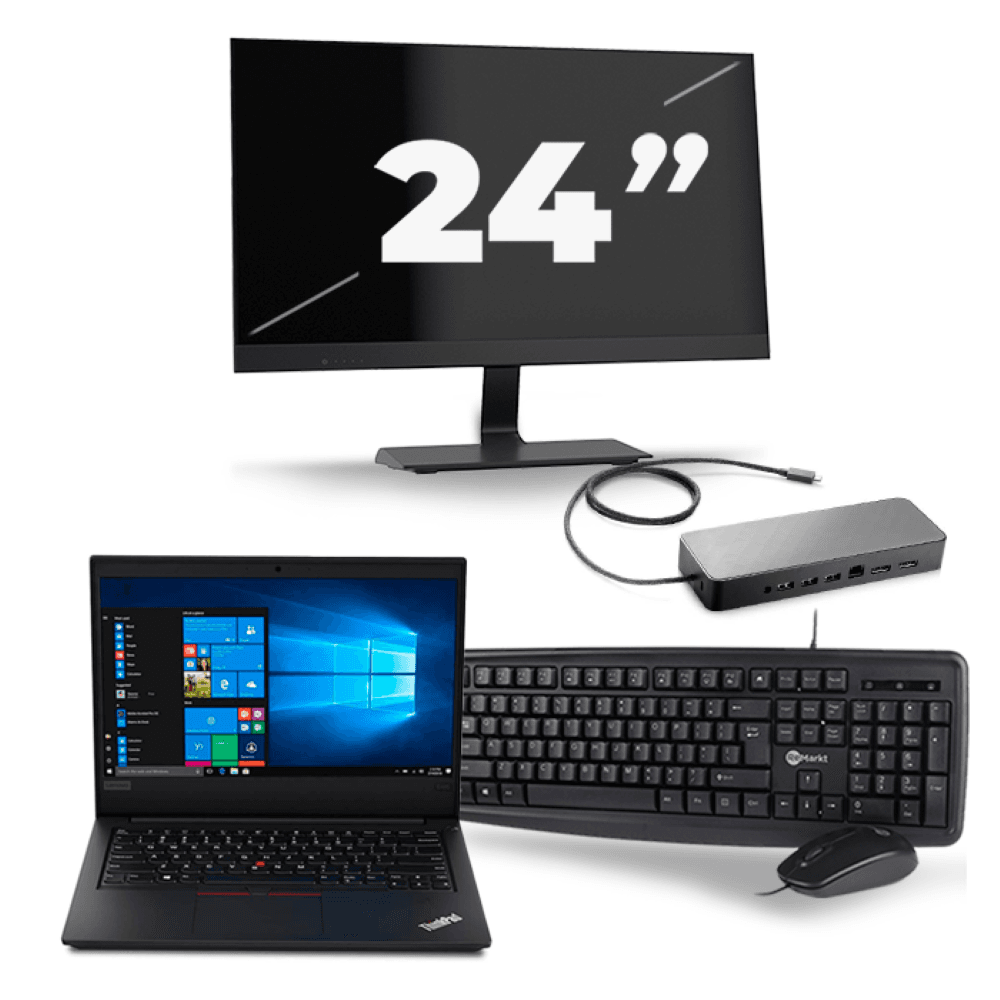 Lenovo ThinkPad E495 - AMD Ryzen 5 3500U - 14 pollici - 8GB RAM - 256GB SSD - Windows 10 + 1x monitor da 24 pollici