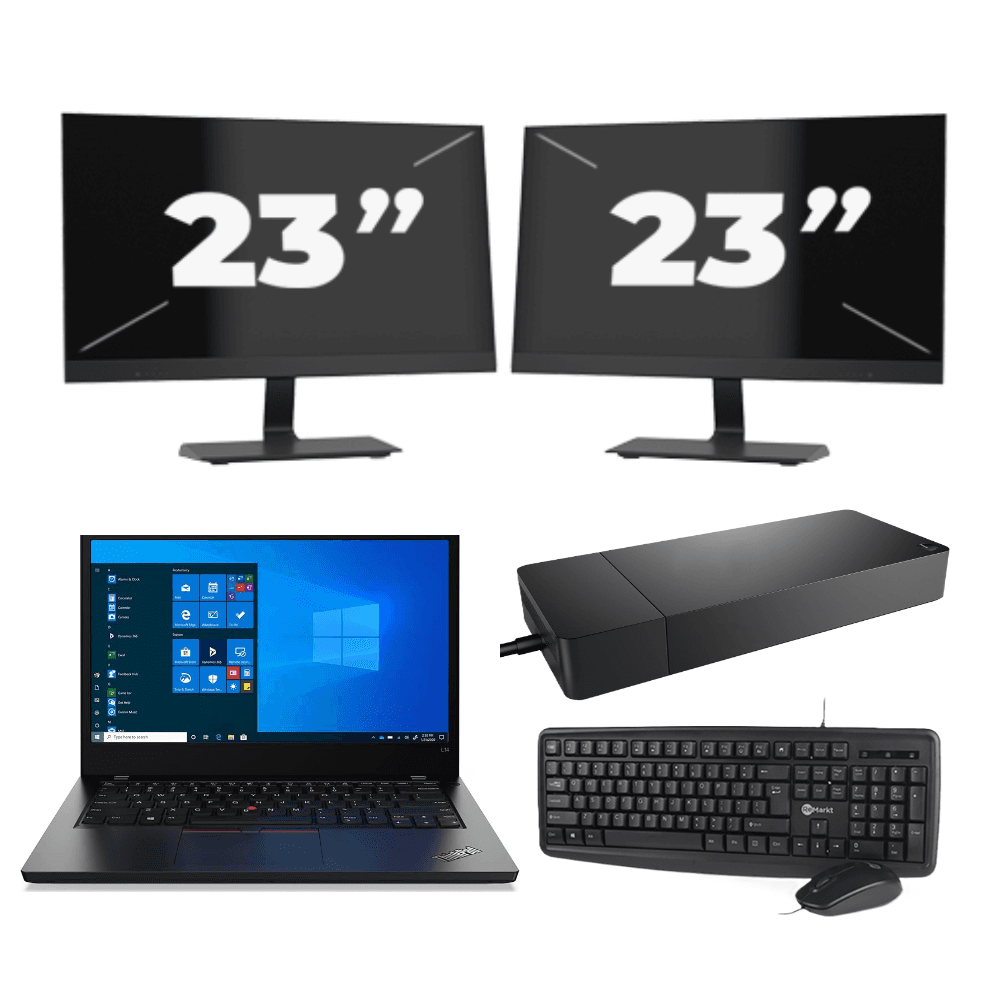 Lenovo ThinkPad L14 Gen 2 - Intel Core i3-11° Generazione - 14 pollice - 8GB RAM - 256GB SSD - Windows 11 Home + 2x 23 pollice Monitor