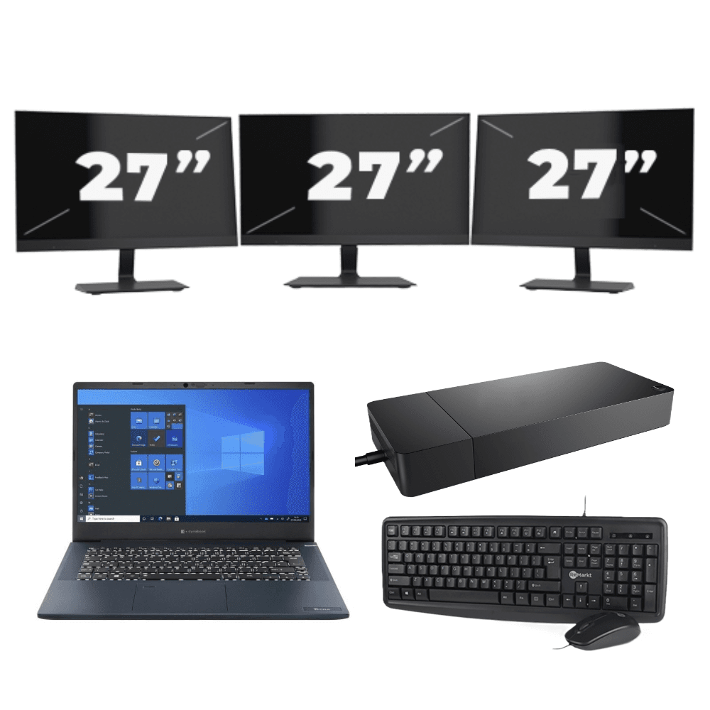 Toshiba Dynabook Tecra A40-G - Intel Core i3-10e Generazione - 14 pollici - 8 GB di RAM - SSD da 128 GB - Windows 11 Home + 3 monitor da 27 pollici