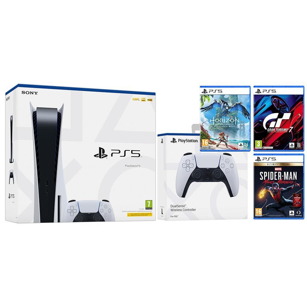 PlayStation 5 825GB - Bianco + Horizon Forbidden West + Spider-Man + Gran Turismo 7