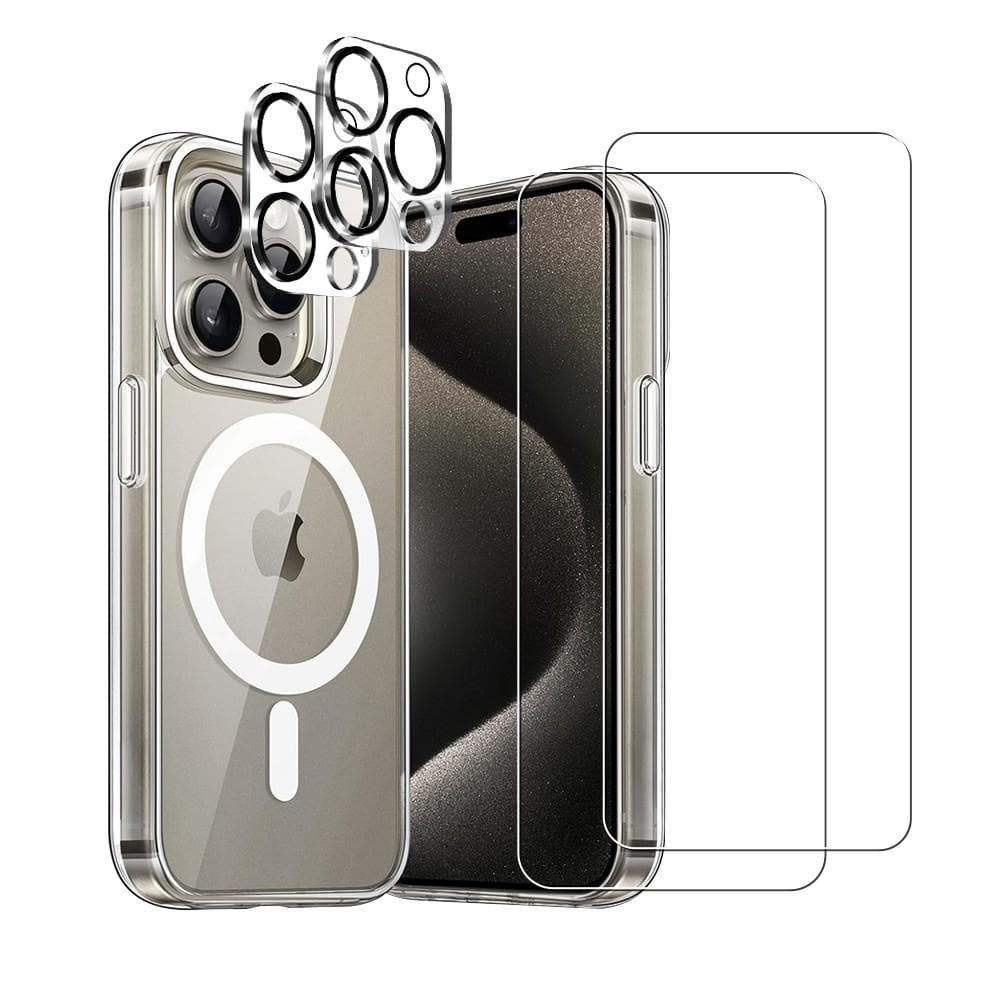 Cover iPhone 15 Pro e 2 schermi di protezione - TPU - Trasparente