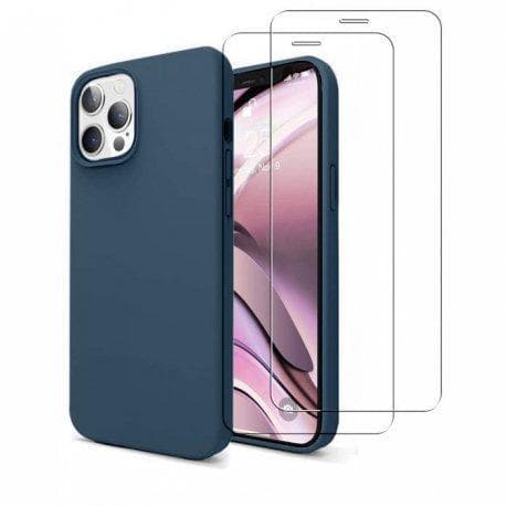 Cover iPhone 13 Pro e 2 schermi di protezione - Silicone - Blu
