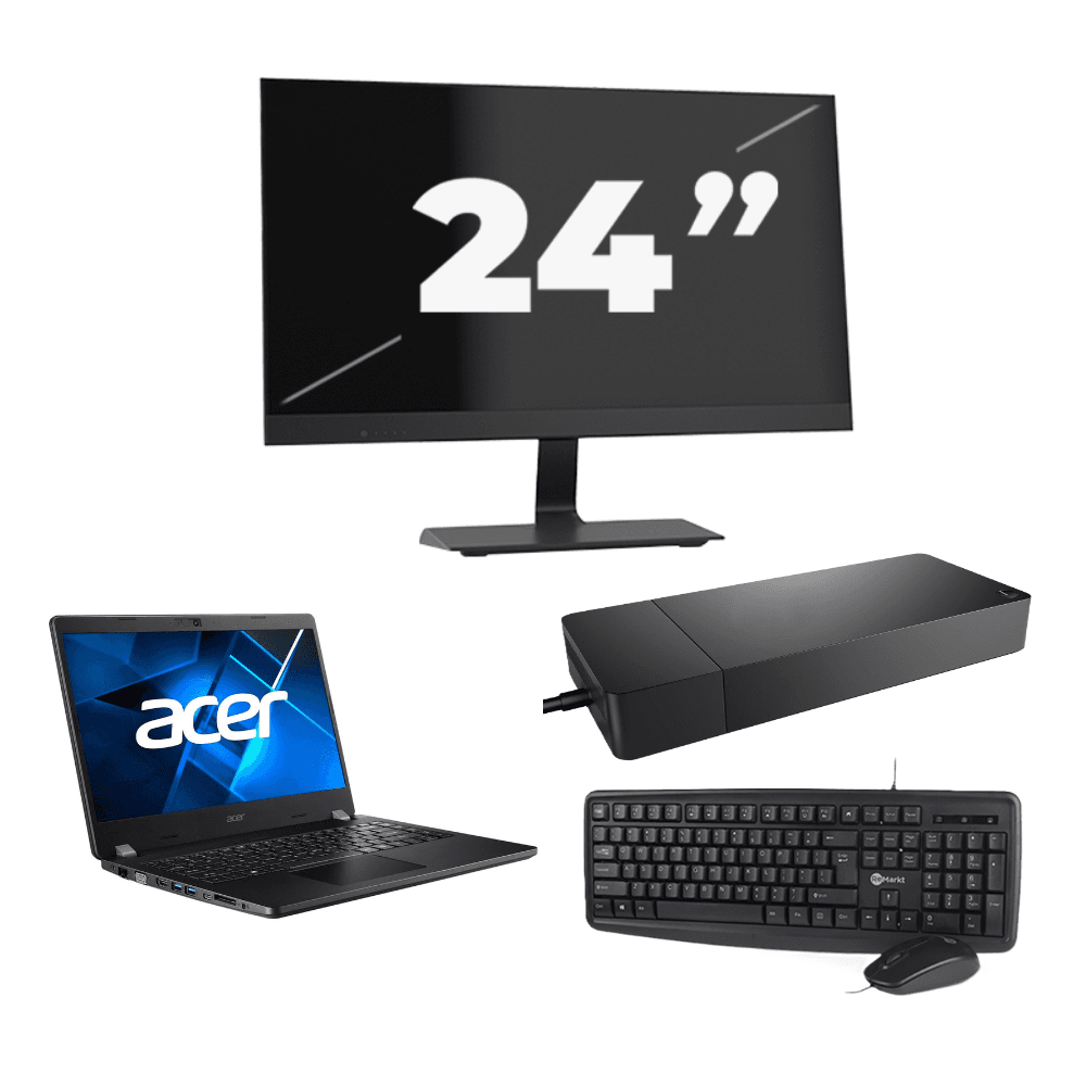 Acer TravelMate P214-53 - Intel Core i5-11° Generazione - 14 pollice - 8GB RAM - 256GB SSD - Windows 11 Home + 1x 24 pollice Monitor
