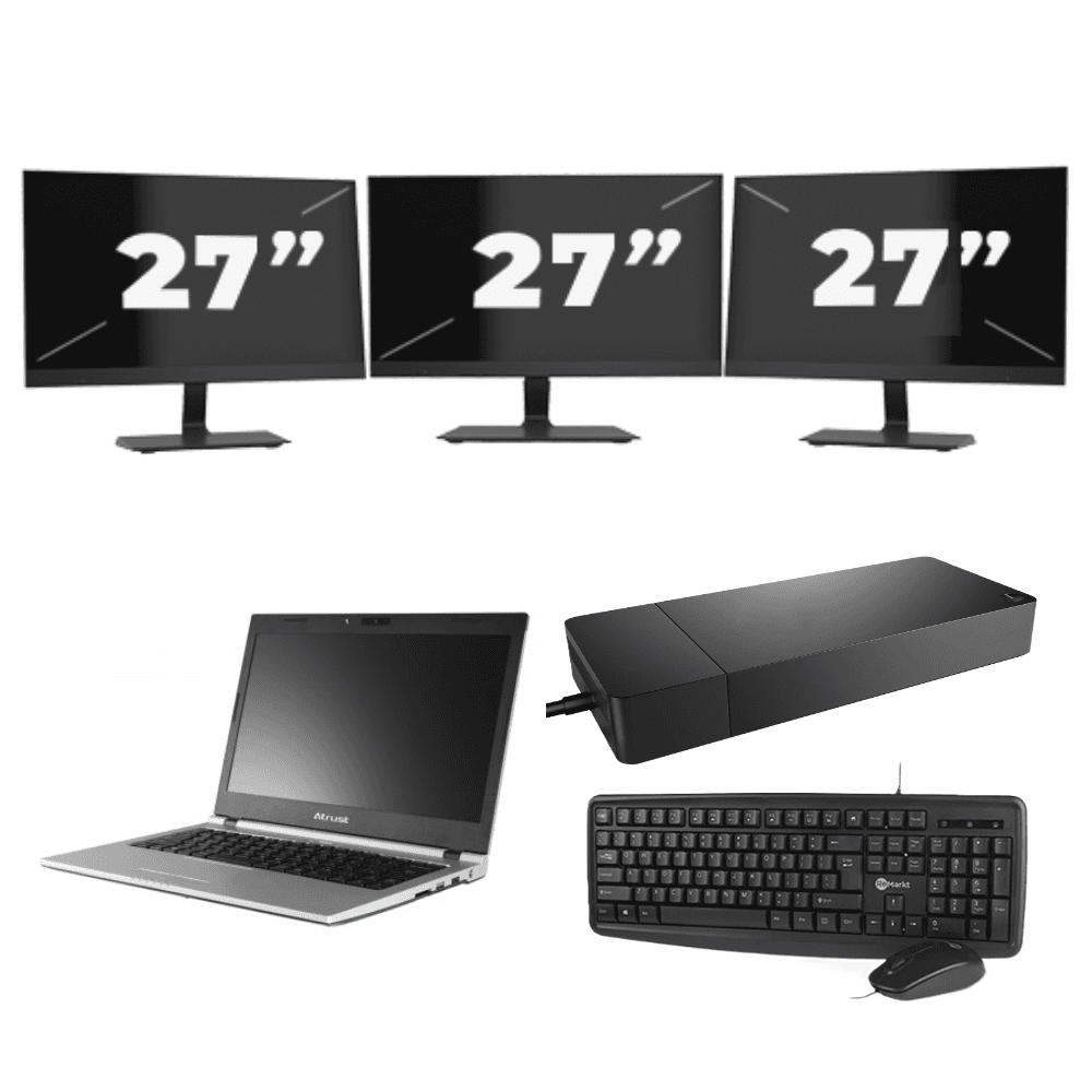 Atrust MT178 - Intel Celeron N2820 - 13 pollici - 2 GB di RAM - SSD da 4 GB - Windows 10 Home + 3 monitor da 27 pollici