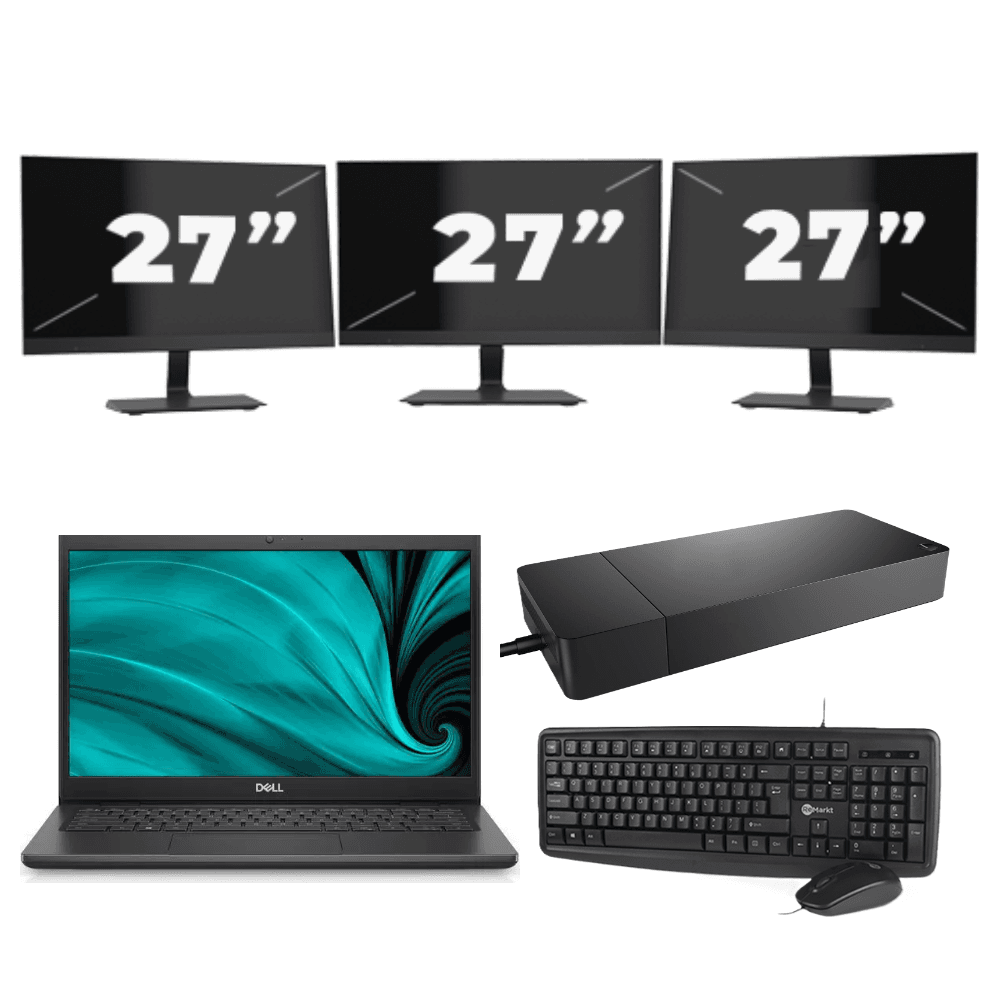 Dell Latitude 3430 - Intel Core i3 di dodicesima generazione - 14 pollici - 8 GB di RAM - SSD da 256 GB - Windows 11 Home + 3 monitor da 27 pollici