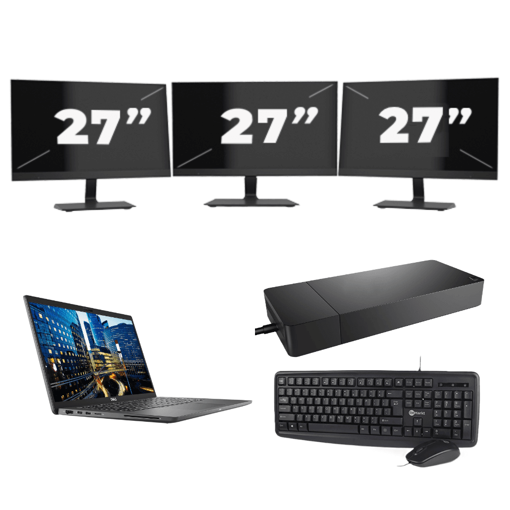 Dell Latitude 7410 - Intel Core i5-10e Generatie - 14 inch - 16GB RAM - 256GB SSD - Windows 11 Home + 3x 27 inch Monitor