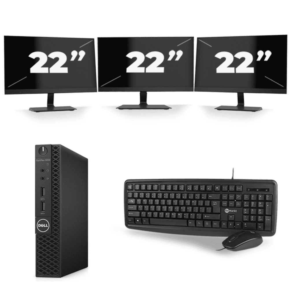 Dell OptiPlex 3070 Micro USFF - Intel Core i3-9ª generazione - 8GB RAM - 256GB SSD - Windows 11 + 3x 22 inch Monitor