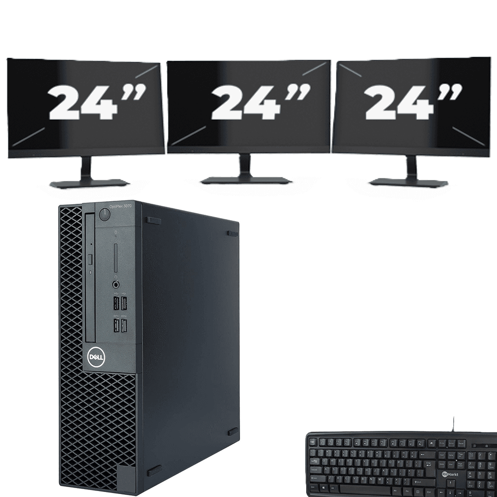 Dell OptiPlex 3070 SFF - Intel Core i3-9a generazione - 8 GB di RAM - SSD da 256 GB - Windows 11 + 3 monitor da 24 pollici