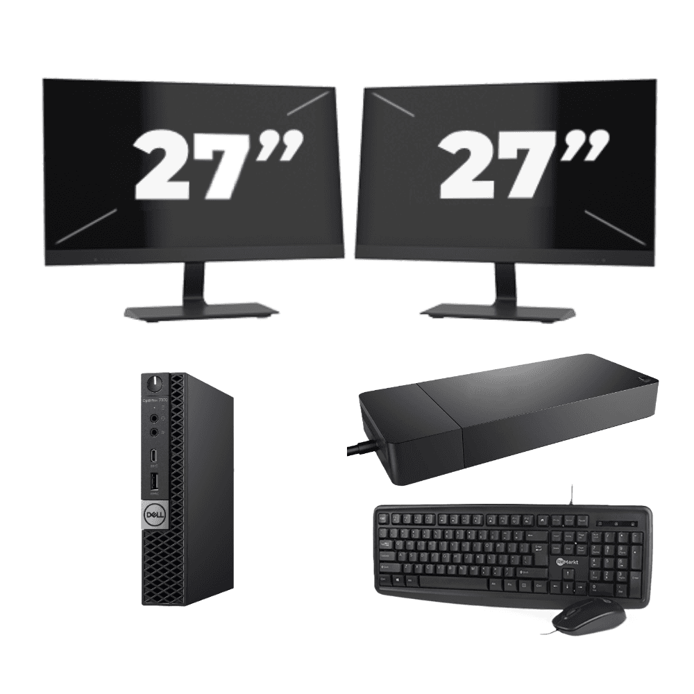Dell OptiPlex 7070 Micro USFF - Intel Core i3-9e Generatie - 8GB RAM - 256GB SSD - Windows 11 + 2x 27 inch Monitor