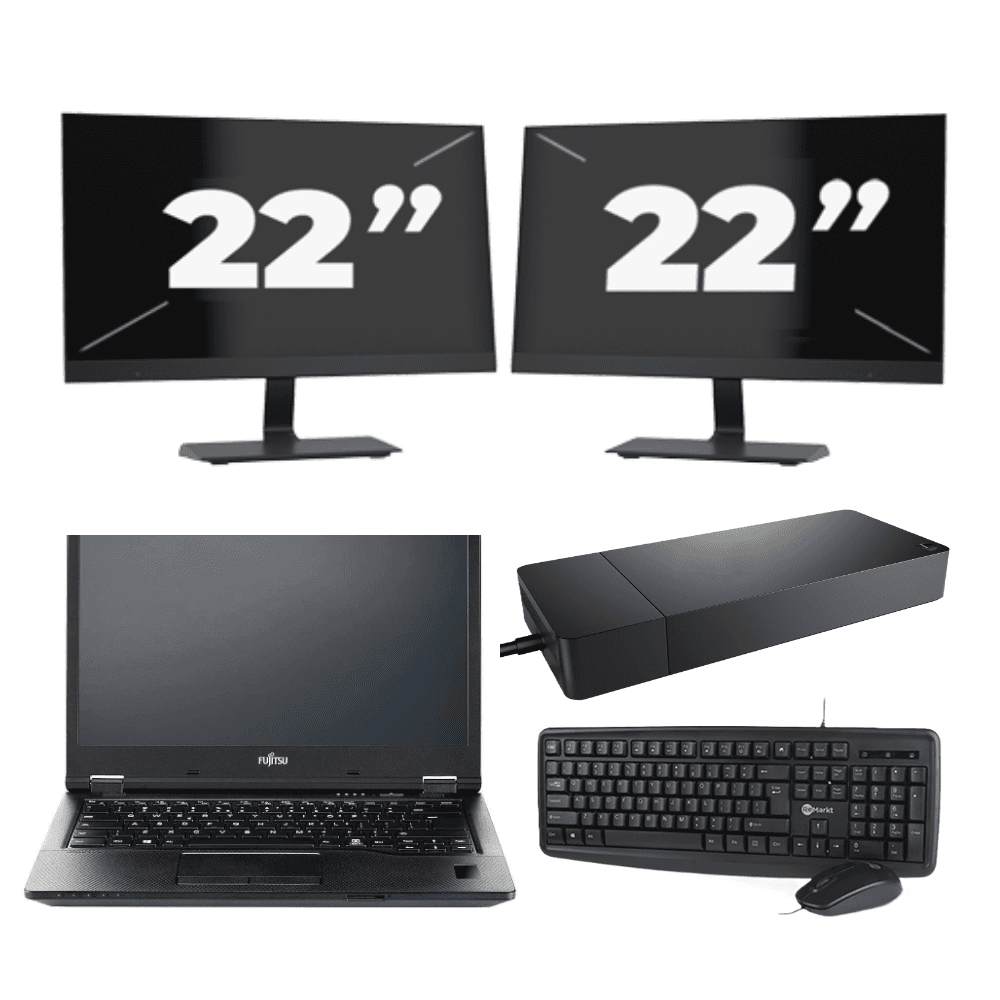 Fujitsu LIFEBOOK E5410 - Intel Core i5-10a generazione - 14 pollici - 8 GB di RAM - 256 GB SSD - Windows 11 Home + 2 monitor da 22 pollici