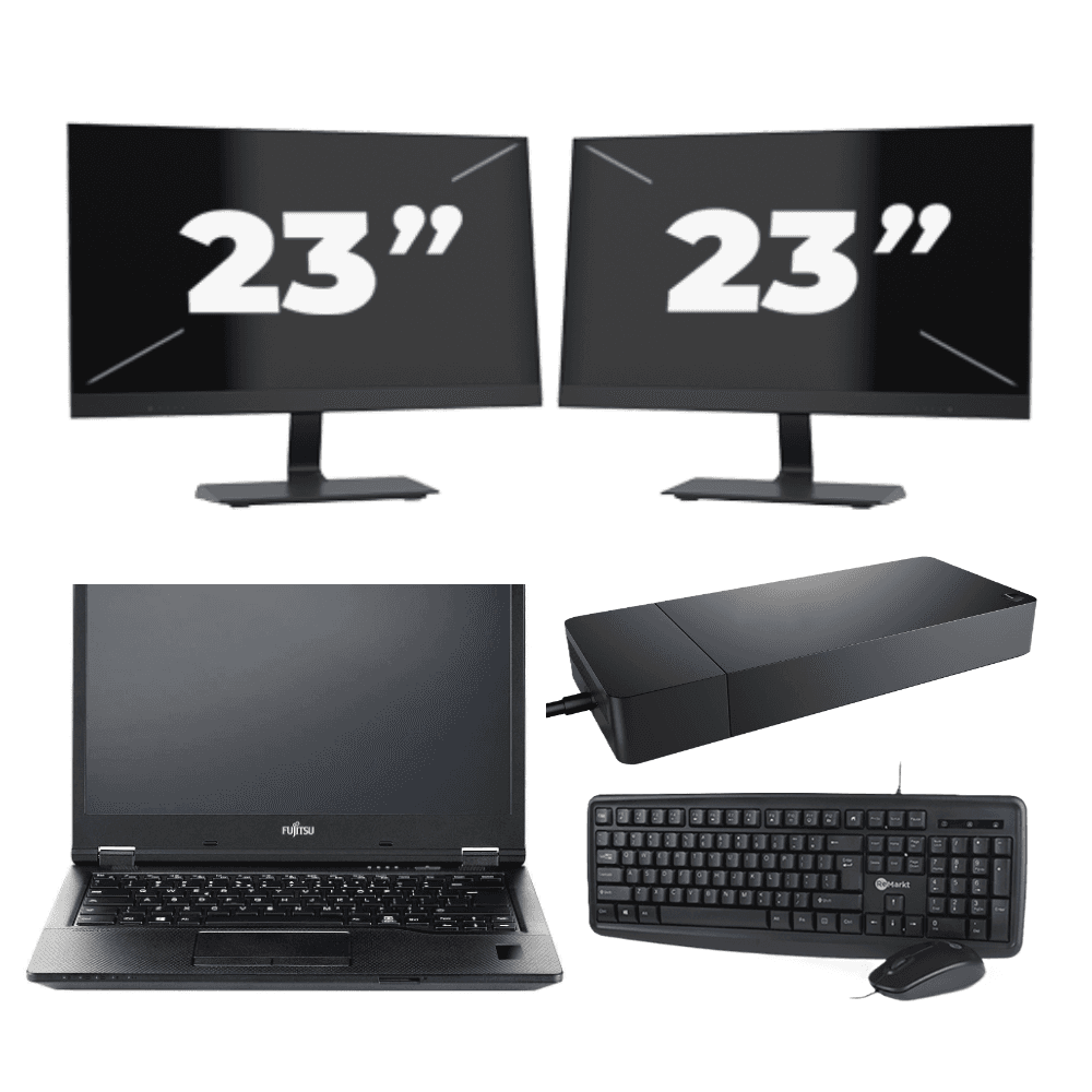 Fujitsu LIFEBOOK E5410 - Intel Core i5-10a generazione - 14 pollici - 8 GB di RAM - 256 GB SSD - Windows 11 Home + 2 monitor da 23 pollici