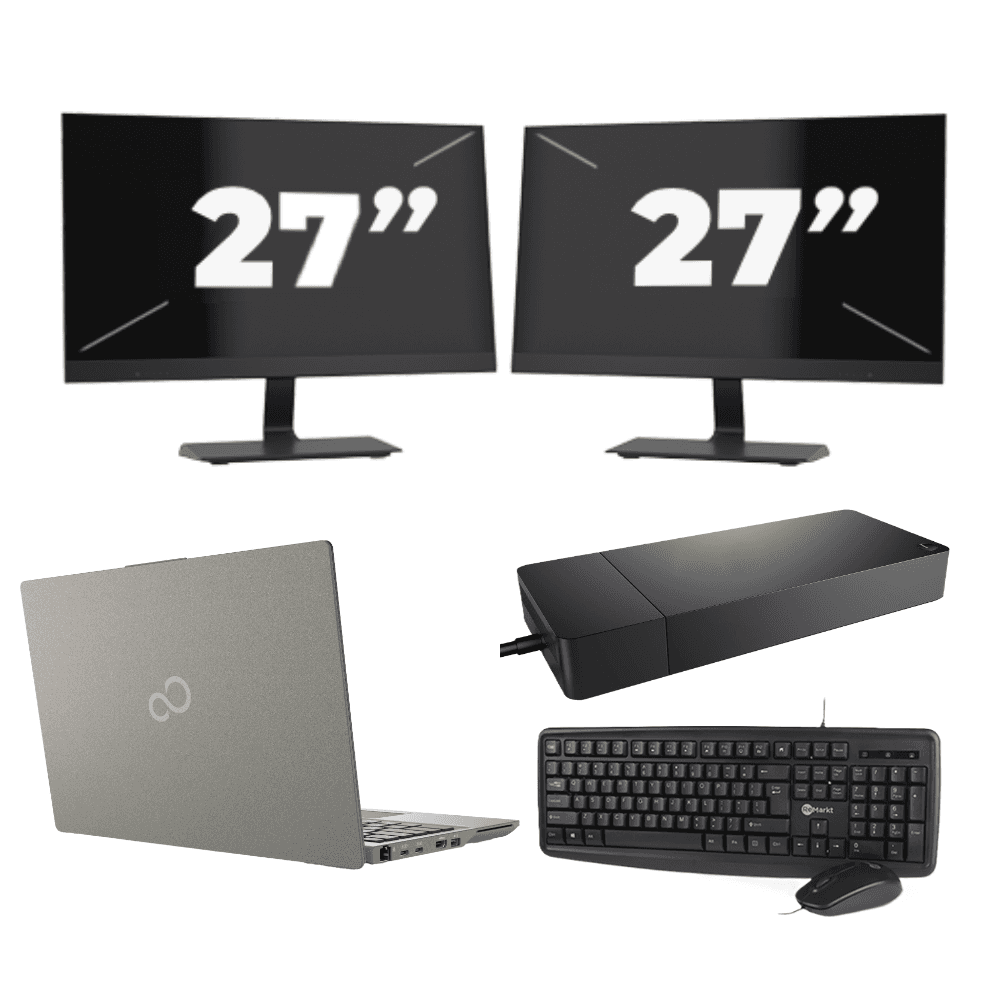 Fujitsu Lifebook U7411 - Intel Core i5 11ª generazione - 14 pollici - 16GB RAM - 512GB SSD - Windows 11 Home + 2x Monitor da 27 pollici