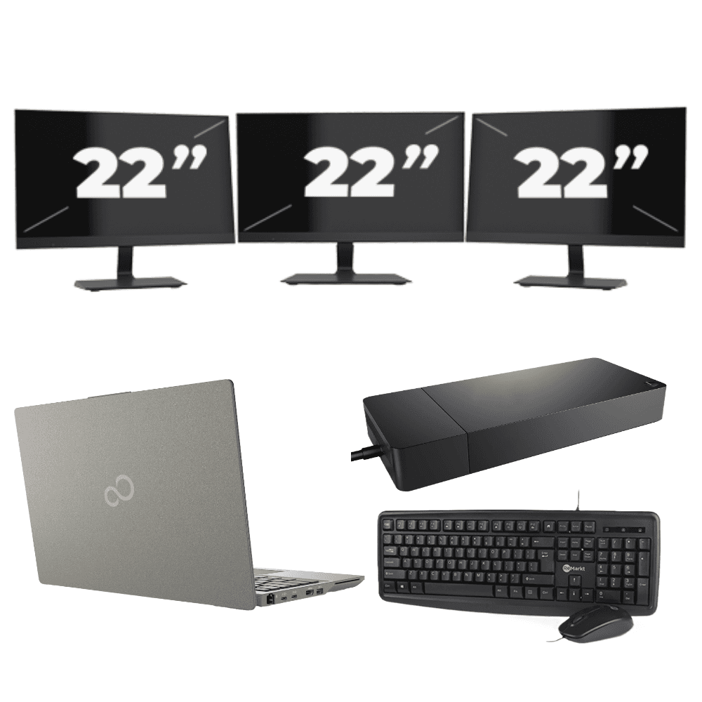 Fujitsu Lifebook U7411 - Intel Core i5 11ª generazione - 14 pollici - 16GB RAM - 512GB SSD - Windows 11 Home + 3x Monitor da 22 pollici