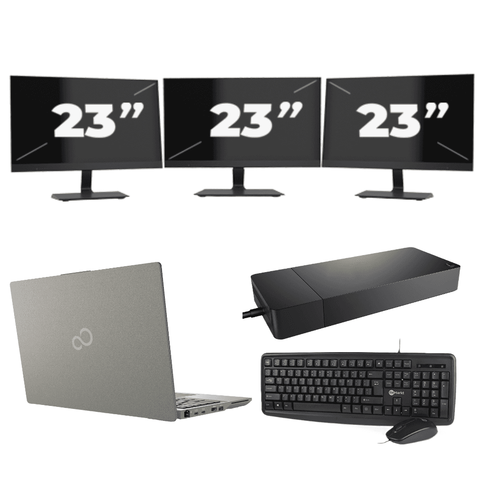 Fujitsu Lifebook U7411 - Intel Core i5 11ª generazione - 14 pollici - 16GB RAM - 512GB SSD - Windows 11 Home + 3x Monitor da 23 pollici