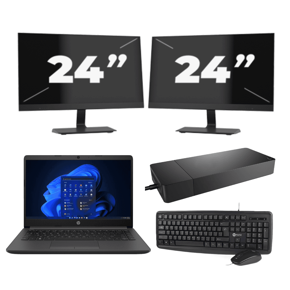 HP 240 G8 - Intel Core i3-10a generazione - 14 pollici - 8 GB di RAM - 256 GB SSD - Windows 11 Home + 2 monitor da 24 pollici