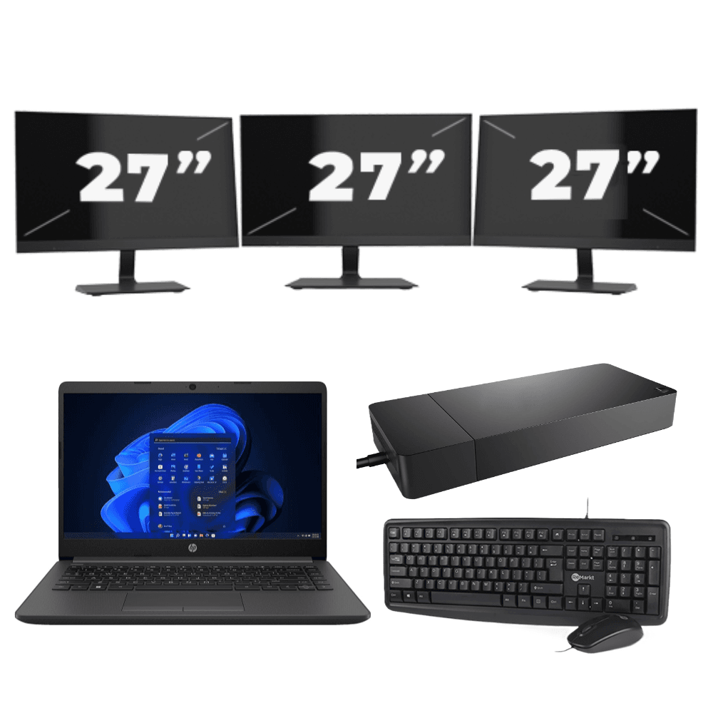 HP 240 G8 - Intel Core i3-10e Generazione - 14 pollici - 8 GB di RAM - SSD da 256 GB - Windows 11 Home + 3 monitor da 27 pollici