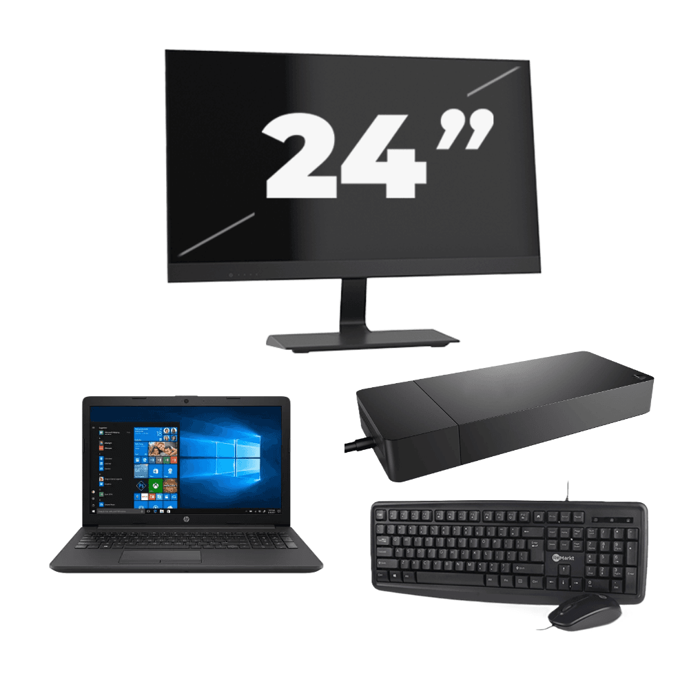 HP 255 G7 - AMD Ryzen 3 2200U - 15 pollici - 16 GB di RAM - SSD da 256 GB - Windows 11 Home + 1 monitor da 24 pollici