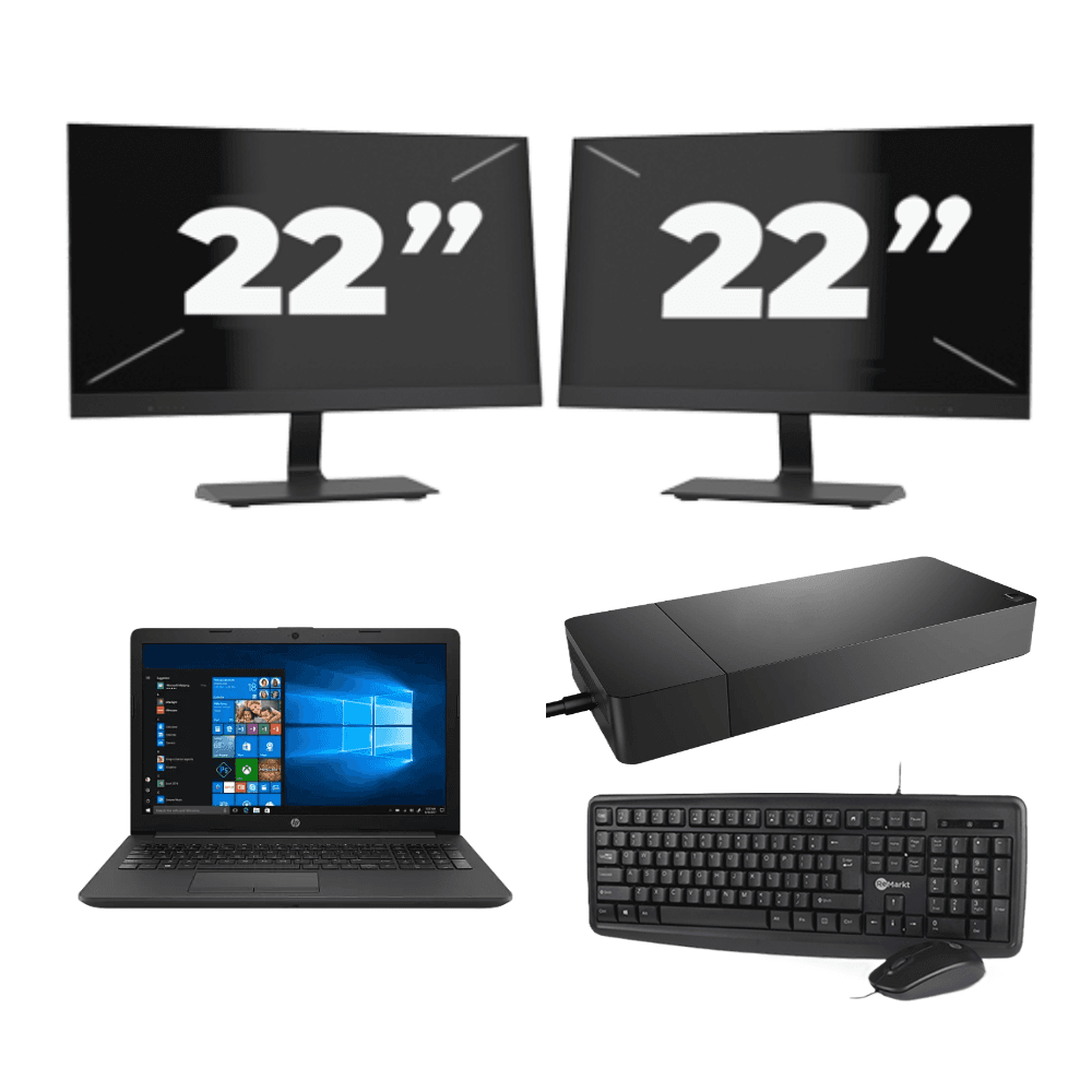 HP 255 G7 - AMD Ryzen 3 2200U - 15 pollici - 16 GB di RAM - SSD da 256 GB - Windows 11 Home + 2 monitor da 22 pollici