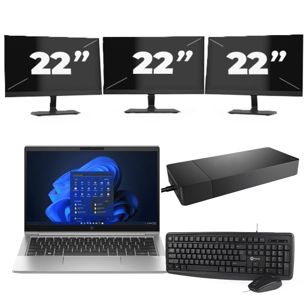 HP EliteBook 630 G10 - Intel Core i5 13ª generazione - 13 pollici - 16GB RAM - 512GB SSD - Windows 11 Home + 3x Monitor da 22 pollici