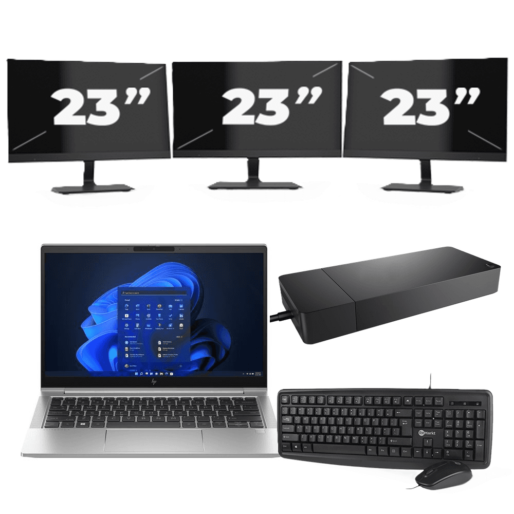 HP EliteBook 630 G10 - Intel Core i5 13ª generazione - 13 pollici - 16GB RAM - 512GB SSD - Windows 11 Home + 3x Monitor da 23 pollici