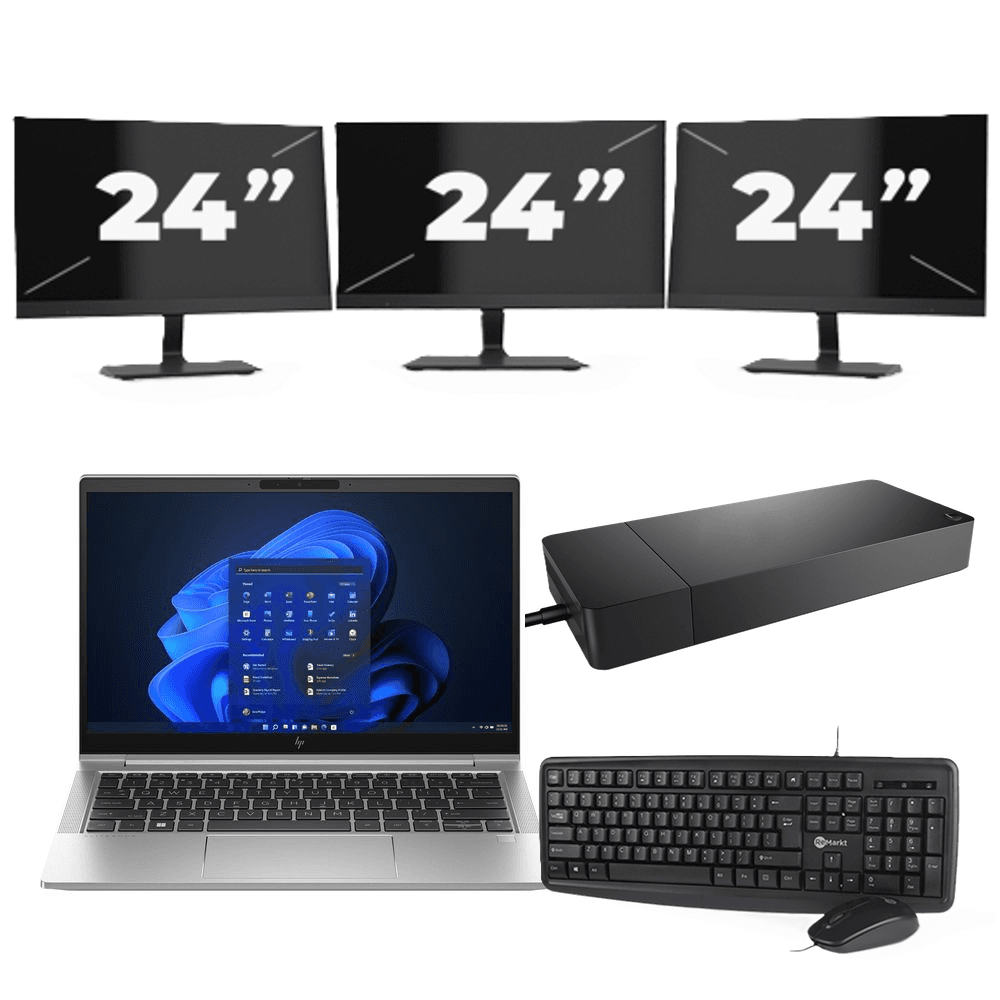 HP EliteBook 630 G10 - Intel Core i5 13ª generazione - 13 pollici - 16GB RAM - 512GB SSD - Windows 11 Home + 3x Monitor da 24 pollici