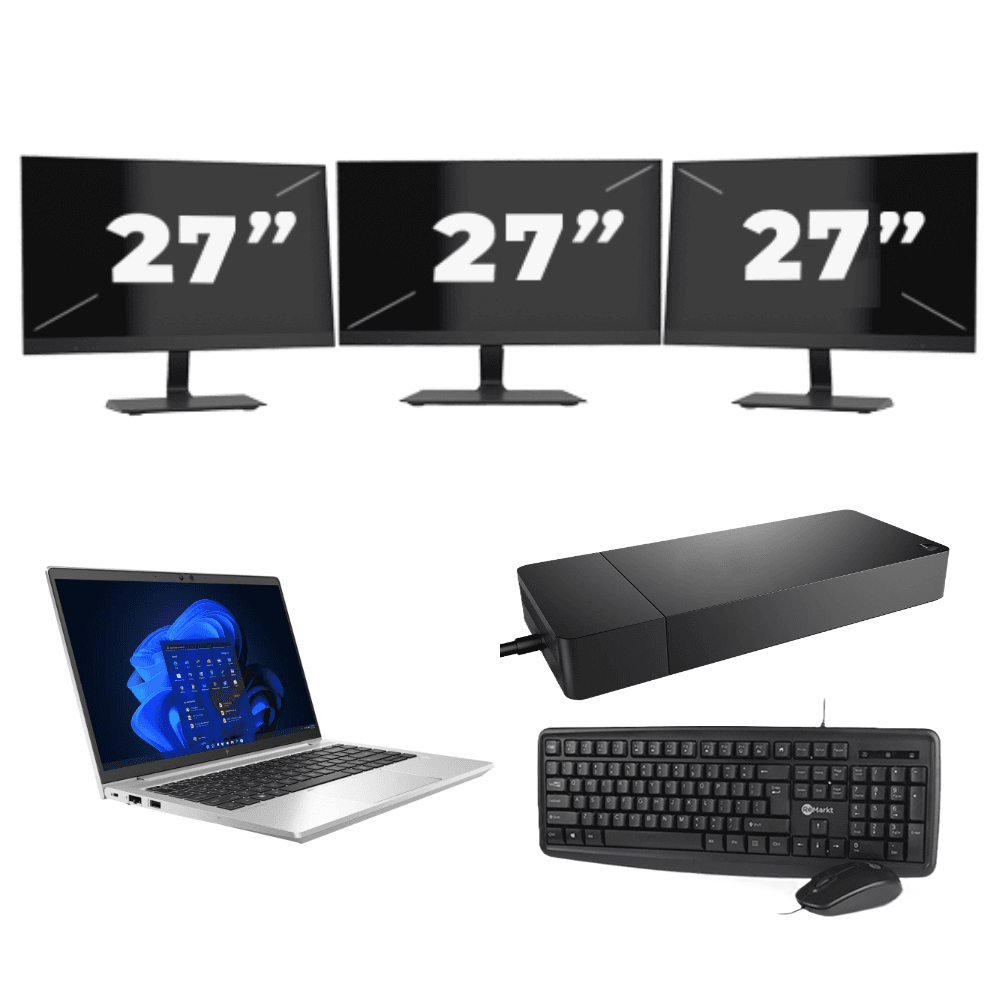 HP EliteBook 640 G9 - Intel Core i5 12ª generazione - 14 pollici - 16GB RAM - 256GB SSD - Windows 11 Home + 3x Monitor da 27 pollici