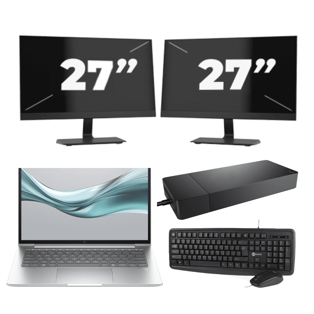 HP EliteBook 645 G11 - AMD Ryzen 5 7535U - 14 pollici - 16GB RAM - 512GB SSD - GPU - Windows 11 Home + 2x Monitor da 27 pollici