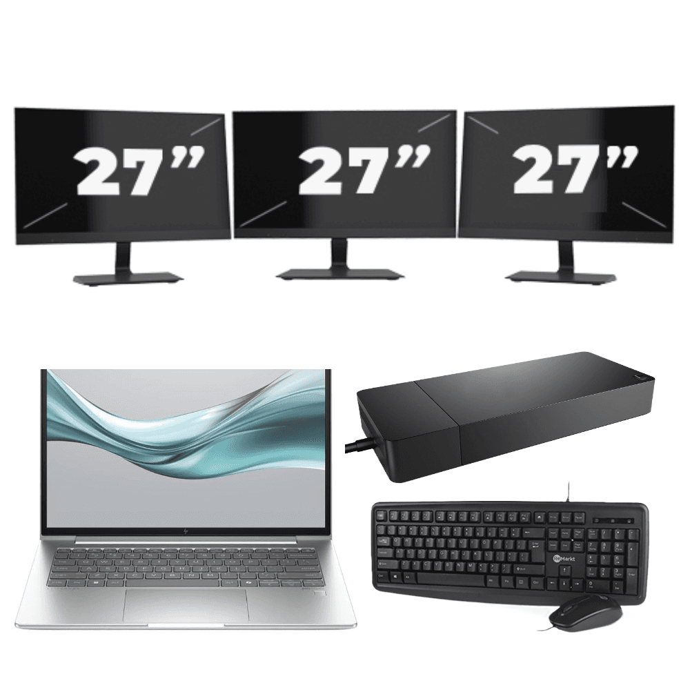 HP EliteBook 645 G11 - AMD Ryzen 5 7535U - 14 pollici - 16GB RAM - 512GB SSD - GPU - Windows 11 Home + 3x Monitor da 27 pollici