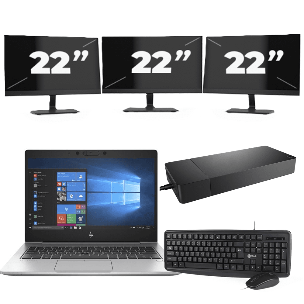 HP EliteBook 735 G6 - AMD Ryzen 5 PRO 3500U - 13 pollici - 8 GB di RAM - 256 GB SSD - Windows 10 + 3 monitor da 22 pollici