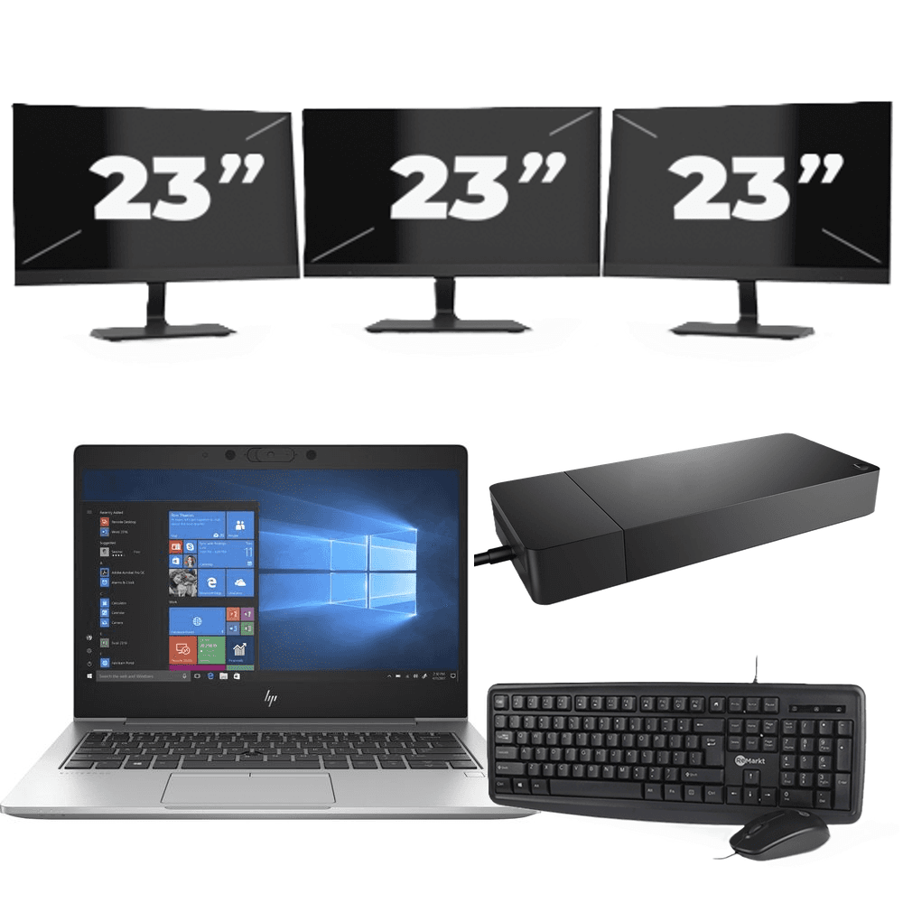 HP EliteBook 735 G6 - AMD Ryzen 5 PRO 3500U - 13 pollici - 8 GB di RAM - 256 GB SSD - Windows 10 + 3 monitor da 23 pollici