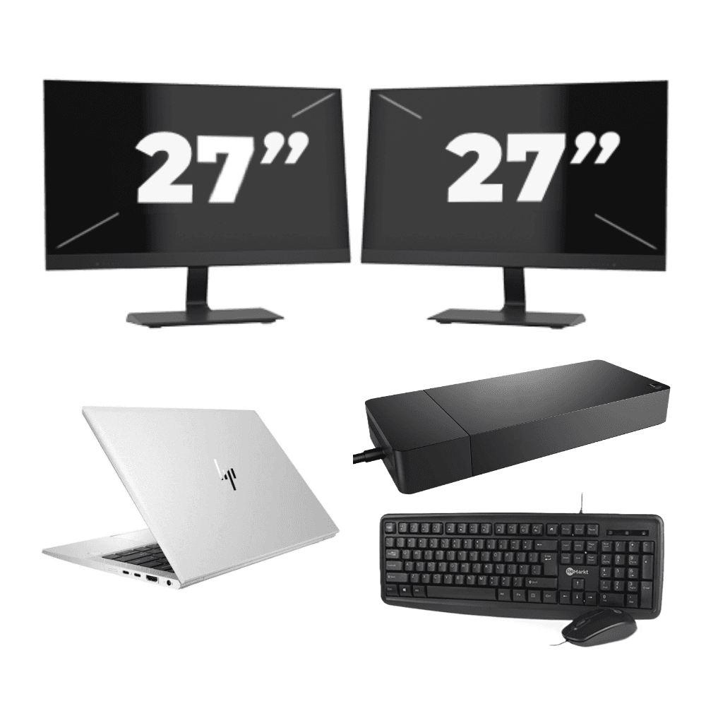 HP EliteBook 830 G7 - Intel Core i7 10ª generazione - 13 pollici - 16GB RAM - 512GB SSD - Windows 11 Home + 2x Monitor da 27 pollici